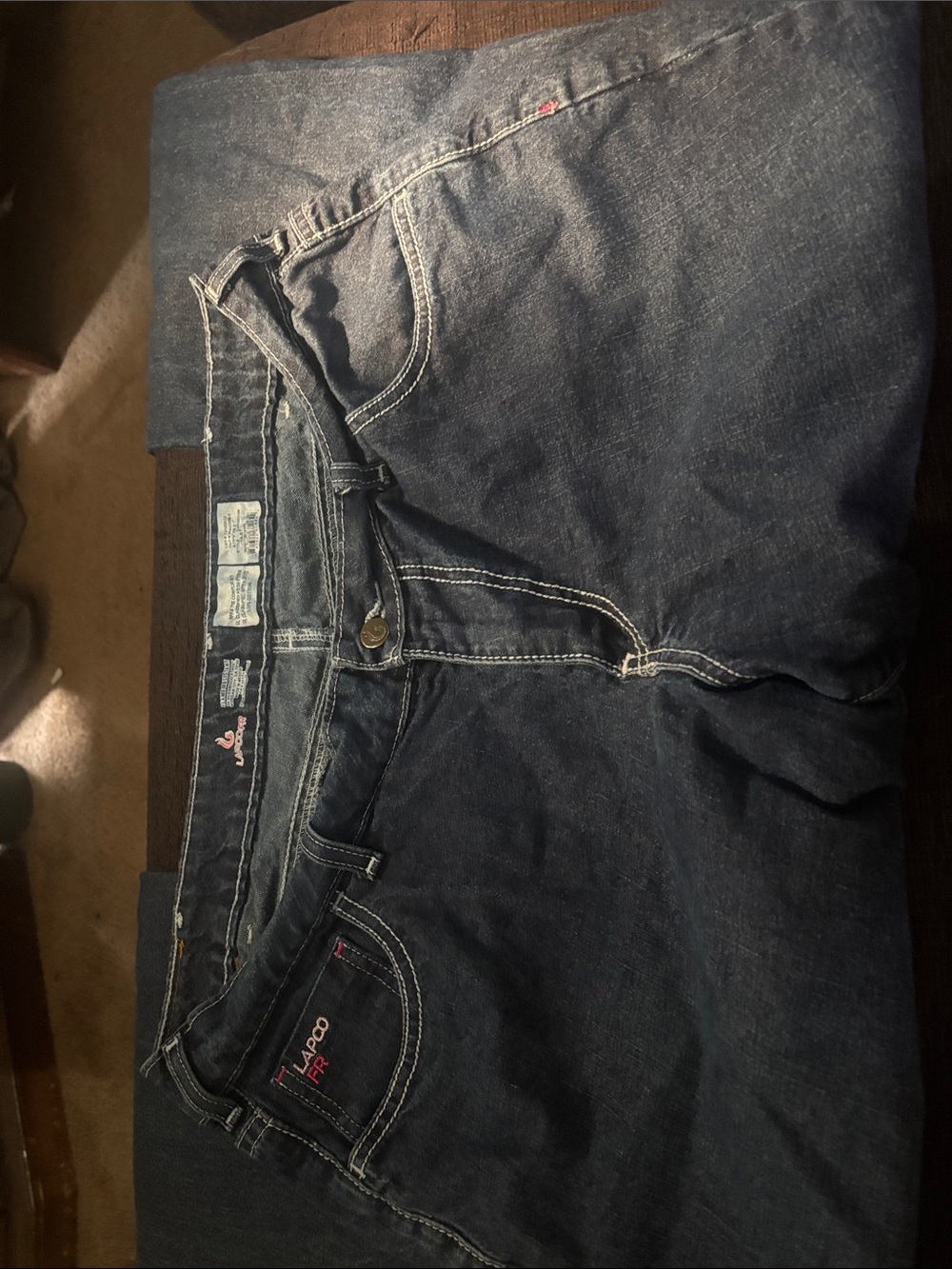 Women’s Bootcut Jeans in Dark Blue with Pink Accent